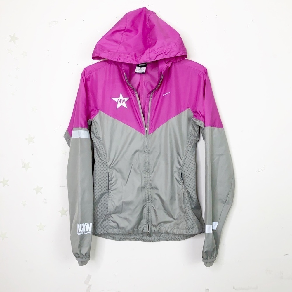 NIKE pink and gray hooded running jacket